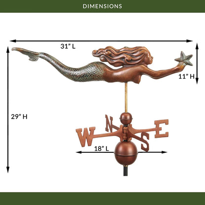 Mermaid with Starfish Weathervane - Pure Copper Hand Finished Multi-Color Patina by Good Directions