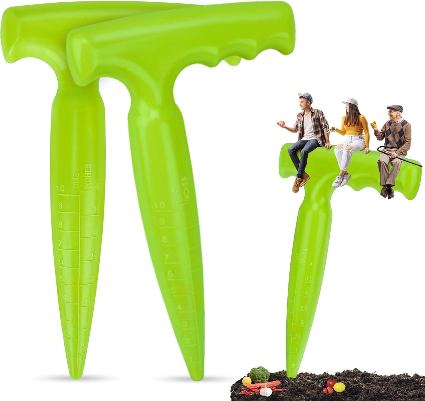 2pcs Seed Planter Tool, 6.9" Dibber Garden Tool, Plastic Seed Dibbler for Planting, Bulb Digger Garden Planter with Handle for Sowing Seeds, Planting, Bulbs, Digging (Light Green)