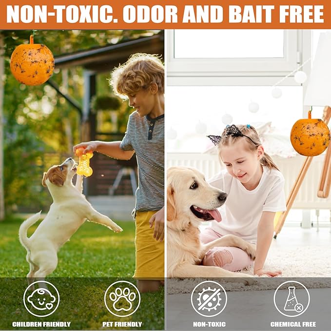 6 PCS Fly Traps Ball Fly Trap Indoor, Hanging Fly Bugs Sticky Ball Outdoor, Gnat Trap Ball for House Plants Kitchen Drain Yard Garden (6PCS, Yellow)