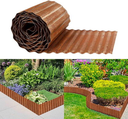Corrugated Metal Garden Edging 10inch x 20ft, Landscape Edging Border, Flower Bed Edging Borders, Galvanized Edging Long Strips Yard Border for Lawn Edging Borders, Plants, Walkways (Rusty Red)