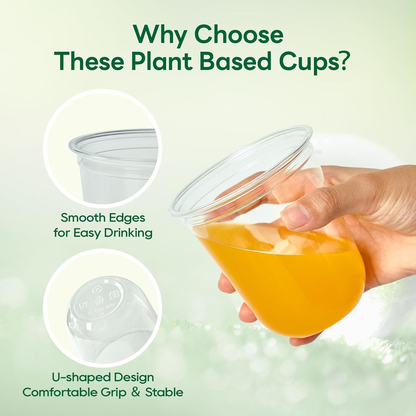 Vplus 12 oz Compostable Clear Plastic Cold Cups, 100 Pack Biodegradable Disposable Cups, BPA & PFAS Free, Plant-Based Plastic Cups for Juice, Wine, Parties, Weddings, and Everyday Use