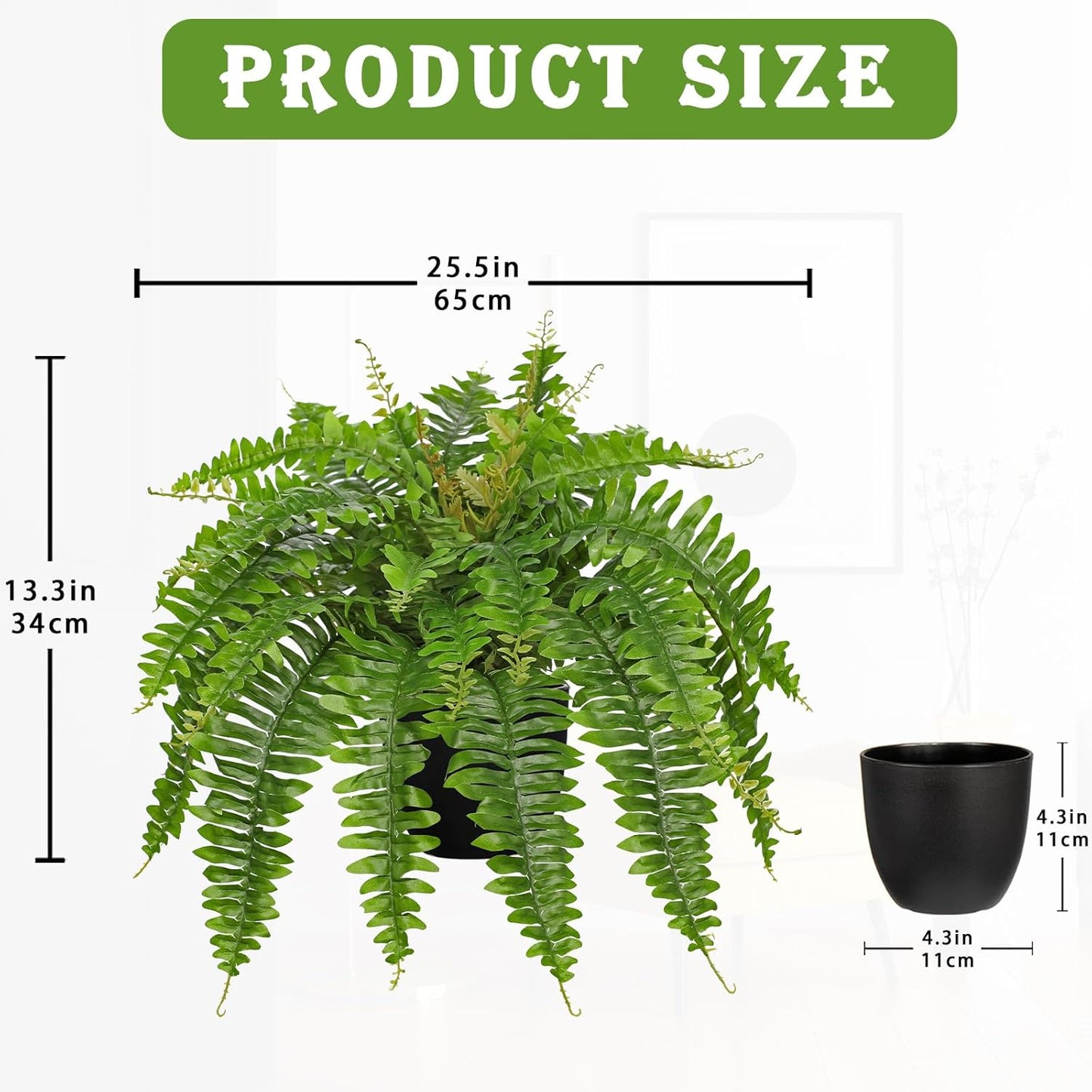 Hollyone Artificial Fern Plants in Pot 25.5" Artificial Boston Fern 31 Leaves for Outdoors & Indoor Faux Potted Plant Fake Ferns Bush Plant for Patio Garden Farmhouse Porch Home Decor Green