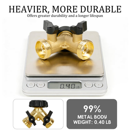 Hourleey Brass Garden Hose Splitter 2 Way, 3/4 Inch Hose Connector Tap Splitter, Hose Y Splitter