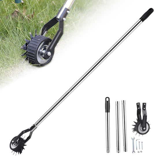 Edger Lawn Tool, 53.2 inch Manual Lawn Edger with 3 Sections Stainless Steel Handle, Rotary Grass Edger Tool with Wheel, Garden Edger for Landscaping Sidewalk Yard