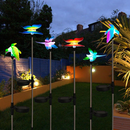 EiGreen 6 Pack Solar Garden Stake Lights Outdoor, Yard Figurine Stake Light, Flower Hummingbird Dragonfly Butterfly for Patio Yard Pathway Decoration (Garden)