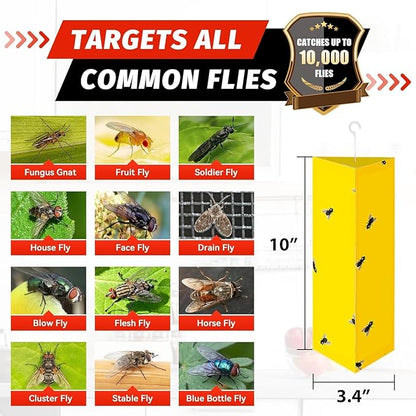 LULUCATCH Sticky Fly Traps, 10 Pack Fly Traps Indoor with Hanging Hook, Odorless Yellow Sticky Gnat Traps for Mosquitoes, Non-Toxic Bug Catchers for Fleas, Drain Flies, Moths, Insects