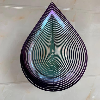 Wind Spinner Garden Indoor Outdoor Decor 3D Stainless Steel Metal Hanging Decorations, 3D Water Droplets Pattern Metal Wind Sculptures & Spinners Whirligig Gifts with 12inch(Green&Purple)