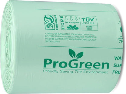 ProGreen Compostable Trash Bags, Extra Thick, Compost Kitchen Bin Bags, Food Scraps Yard Waste Bags, ASTM D6400 BPI and TÜV AUSTRIA Certified (13 Gallon, Pack of 100)