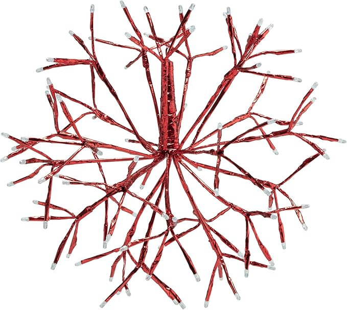 Alpine Corporation 16" Indoor Holiday 3D Snowflake Hanging Ornament with LED Lights, Red , Christmas Decoration