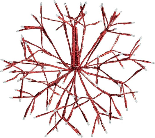 Alpine Corporation 16" Indoor Holiday 3D Snowflake Hanging Ornament with LED Lights, Red , Christmas Decoration