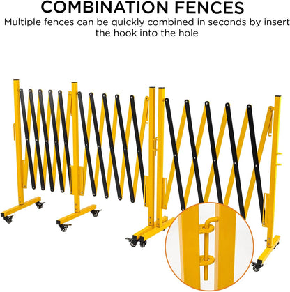 TECSPACE Industrial Expandable Metal Barricade, Expansion Size 8.2 FT, Yellow and Black, Durable Steel Safety Barricade with casters, Flexible Mobile Barrier Gate, Adjustable Traffic Fence