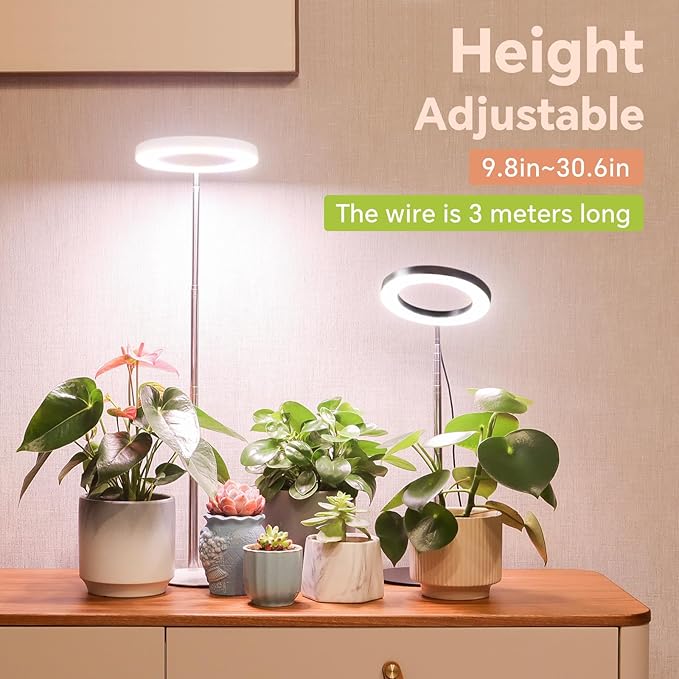 Desktop Grow Light, Height Adjustable Grow Lights for Indoor Plants Full Spectrum, 3 Lighting Mode, Halo Grow Light with Timer, Plant Lights for Indoor Growing (Black)