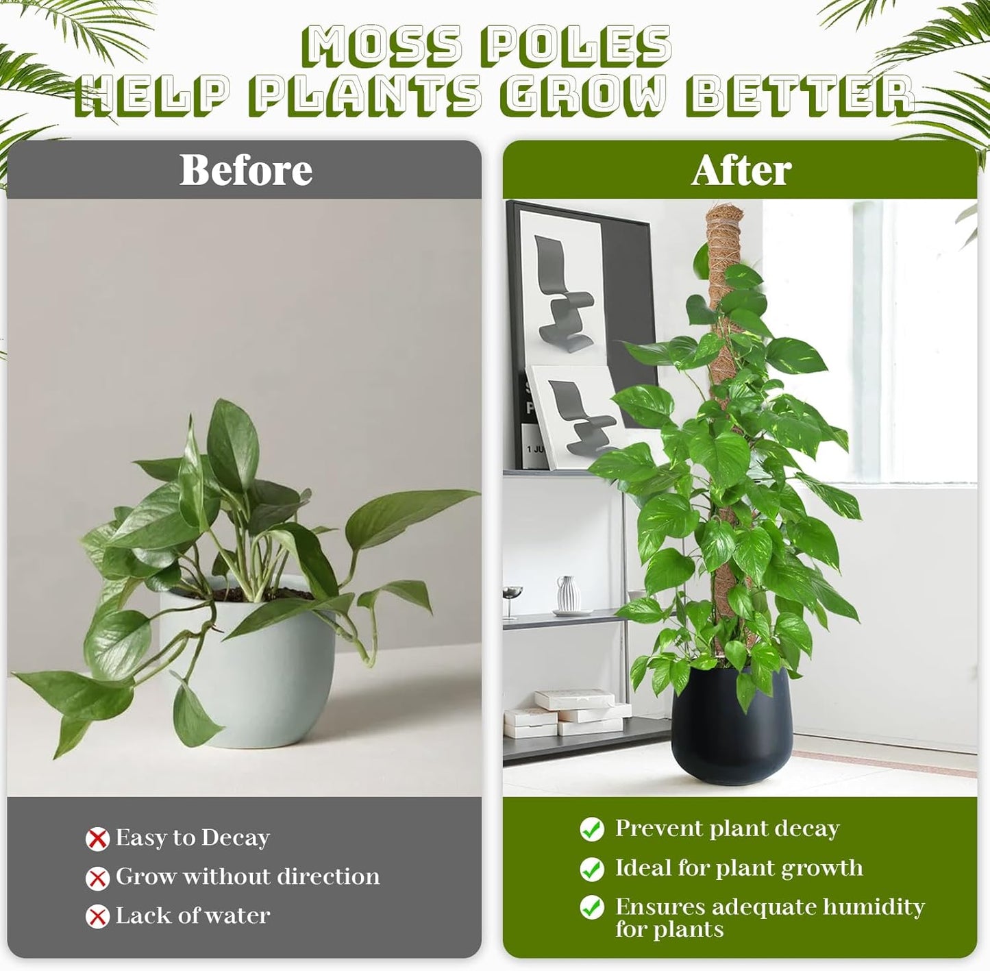 48 Inch Moss Pole, 2Pack Bendable Moss Pole for Plants Monstera, Tall Moss Poles for Climbing Plants Indoor, Large Pole Support, Garden Trellis Plant Stick Stakes for Potted Plants, Pothos