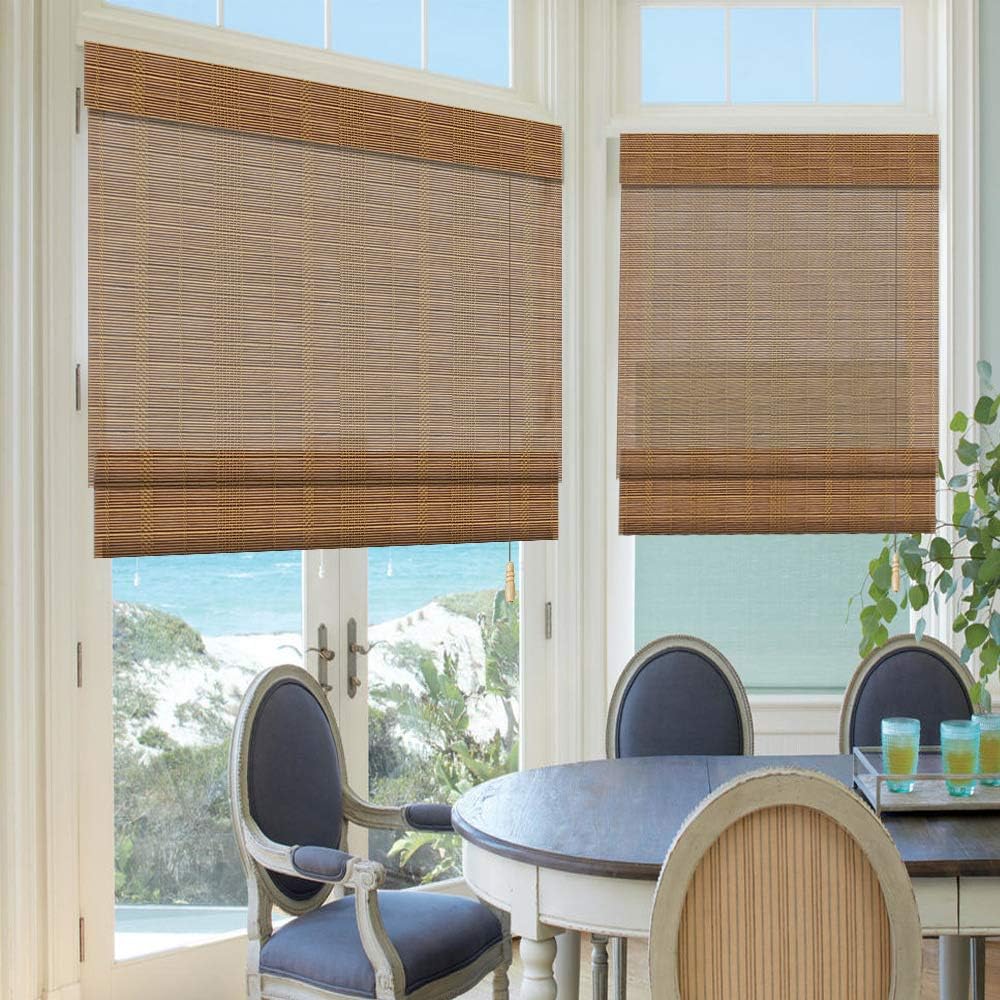 LETAU Wood Window Roman Shades, Bamboo Light Filtering Window Blinds for Indoor Home, Office, Kitchen, Pattern 7