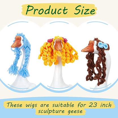 3 Pcs Porch Goose Outfit, Cute Porch Goosey Braid Wig, Crochet Hook Portico Goose Wig for Lawn Goosey Garden