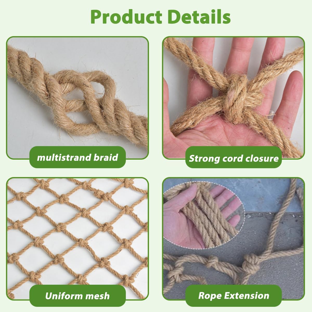 Natural Jute Hemp Rope Net,8mm Thick Safety Anti-Fall for Children Pet,Balcony Stairs Garden Playground Protection Net,Indoor & Outdoor Decor (Size:1M*6M(3.3FT*19.7FT))