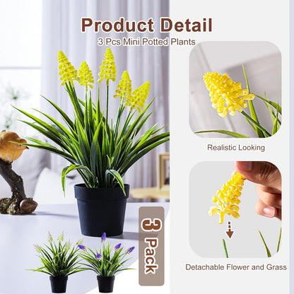 3 Pack Fake Small Plant in Pot Artificial Potted Flowers for Home Decor Fake Flower Plant Greenery Mini Faux Plant for Indoor Bedroom Living Room Office Shelf Bathroom Farmhouse Decor (Type 2)