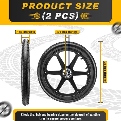 20x1.95" Rim Flat Free Cart Tire Assembly for Rubbermaid Garden Yard Cart, Garden Cart Wheels 20 inch with 5/8" Bearing Replacement for Wheelbarrow, Garden Trailers, Roofing Equipment by AZUNYYDS