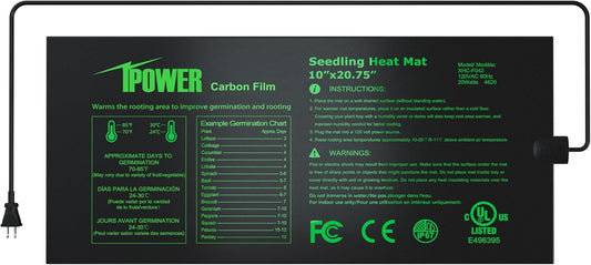 iPower 10" x 20.75" Seeding Heat Mat with New-Upgraded Carbon Film, Indoor Gardening Plant Germination Starting Pad, Durable Waterproof, Black