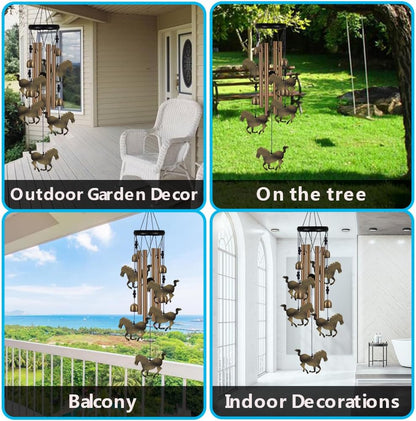 Horse Wind Chimes Outdoor Decor - with 4 Tubes 4 Bells 5 Horses Wind Chime, Mobile Romantic Horse Wind Catcher, Garden Horses Windchimes for Home, Mom Gifts, Balcony, Tree, Festival, Garden Decoration