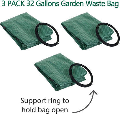 3-Pack 32 Gallon Garden Waste Bag Leaf Bags Reusable Heavy Duty Waste Bags Perfect for Garden, Lawn, Leaf/Leaves, Yard Debris Storage and Garden Accessories