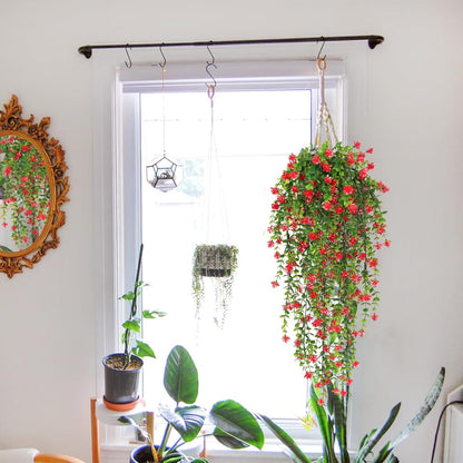 SJL Artificial Hanging Plant 4pcs Fake Hanging Plants Greenery Decor Plastic Flower Artificial Plants Indoor Fern Ivy Leaves Flowers Real Touch Stem for Wedding Party Outside Home (Red)