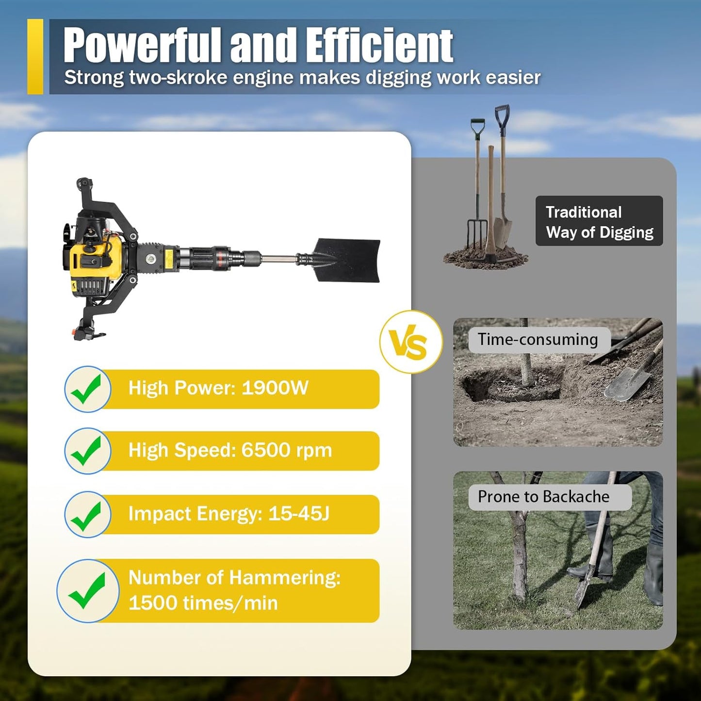 Portable Excavator Shovel 52cc 2 Stroke Planting Shovel Garden Tree Digger Machine Handheld Digger Digging Machine, Post Hole Digger Ditch Digger for Garden Farm and Home