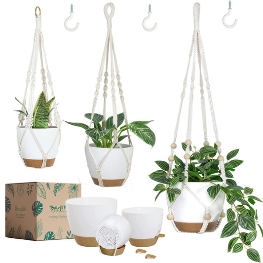 Bouqlife 3 Set Self Watering Hanging Planters for Indoor Plants