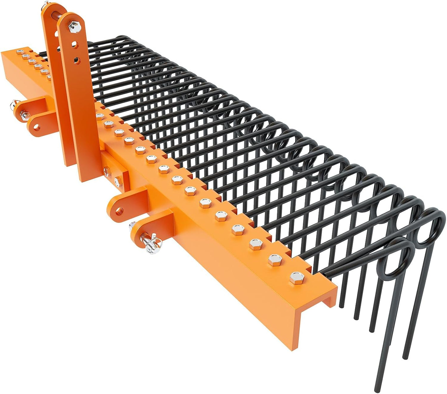 60" Durable Powder Coated Steel Pine Straw Rake, Steel Spring Landscape Rake for Leaves, Pine Needles, Straw, and Grass Attaches to Cat 0 Cat 1,3 Point Hitch Tractor, Yellow