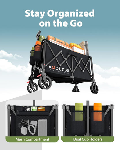 Collapsible Folding Wagon Cart,Portable Large Capacity Utility Wagon Cart for Camping Fishing Sports Shopping