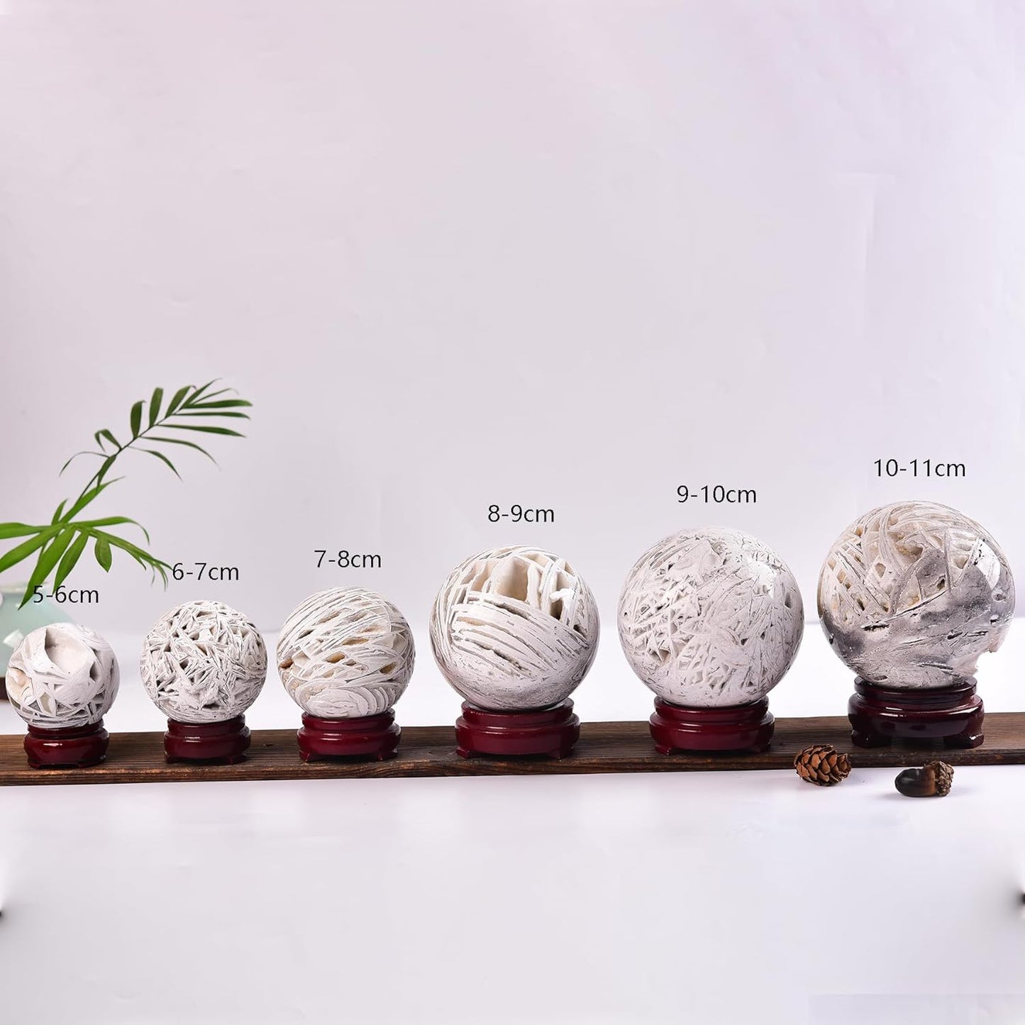 JIC Gem Mexican White Agate Crystal Ball with Wooden Stand White Healing Crystal Sphere Ball for Feng Shui Decor Spiritual Gifts 60-70mm