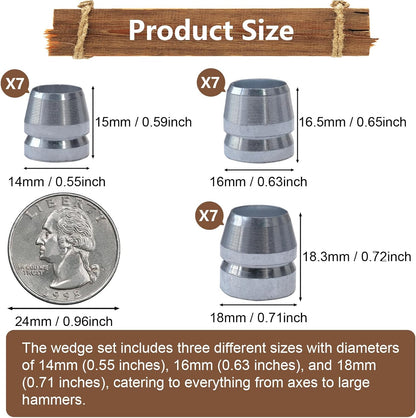 21 PCS Round Axe Handle Wedge Safety Handle Metal Wedge Hammer Handle Wedges for Axe Hammer Sledge (0.55/0.63/0.71 Inch)