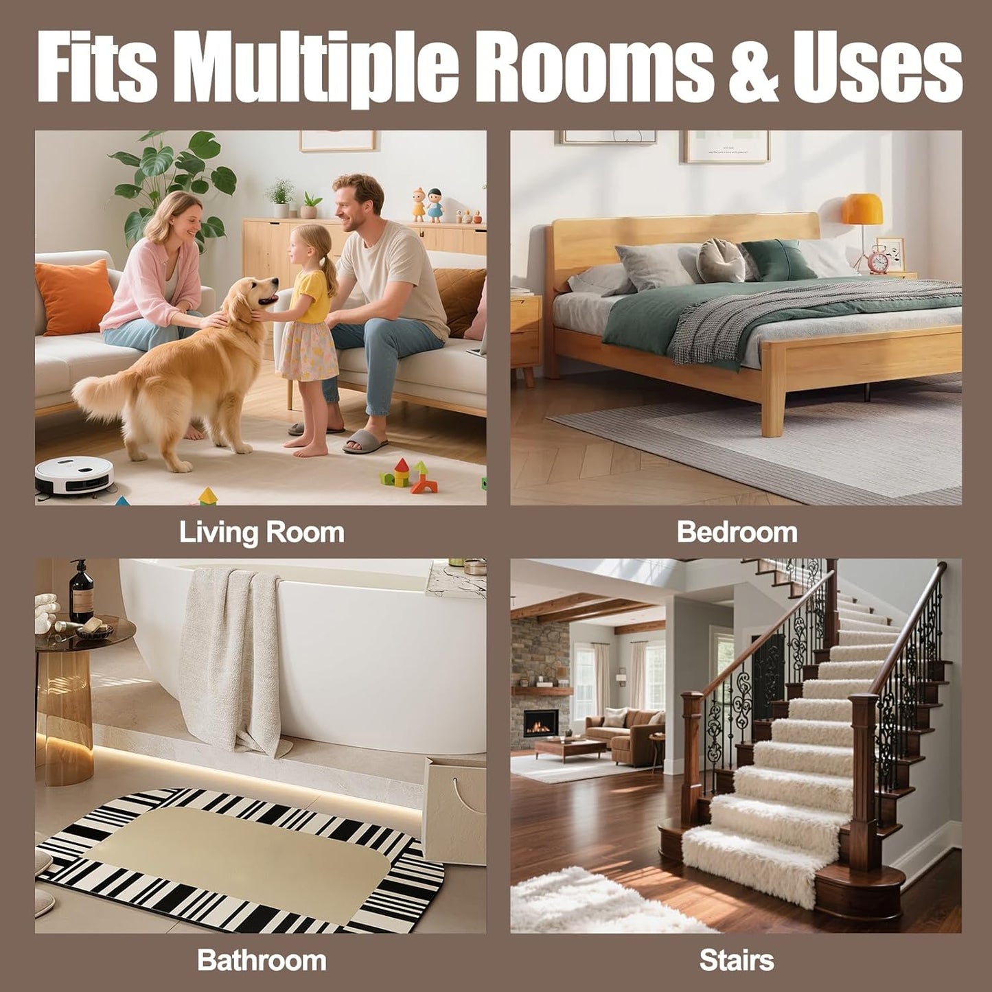 Premium Rug Grippers & Carpet Tape – 12PCS Square Anti-Slip Pads for Area Rugs, 3.9 Inch, Prevent Curling & Sliding, Ideal for Hardwood, Tile, Marble, and Laminate Floors