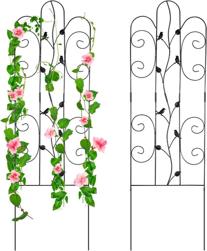 Metal Garden Trellis for Climbing Plants & Roses 61''x 18.5" Plants Support Rustproof Sturdy Leaves Garden Trellis for Vegetables Trellis for Potted Plants Pack of 2 - Black