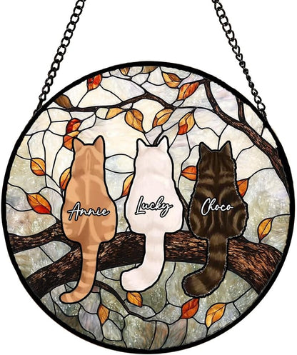 Custom Cat Portrait Stained Glass Window Hanging Light Catcher, Pet Memorial Stained Glass Photo, Cat Memorial Gift Pet Loss Gift