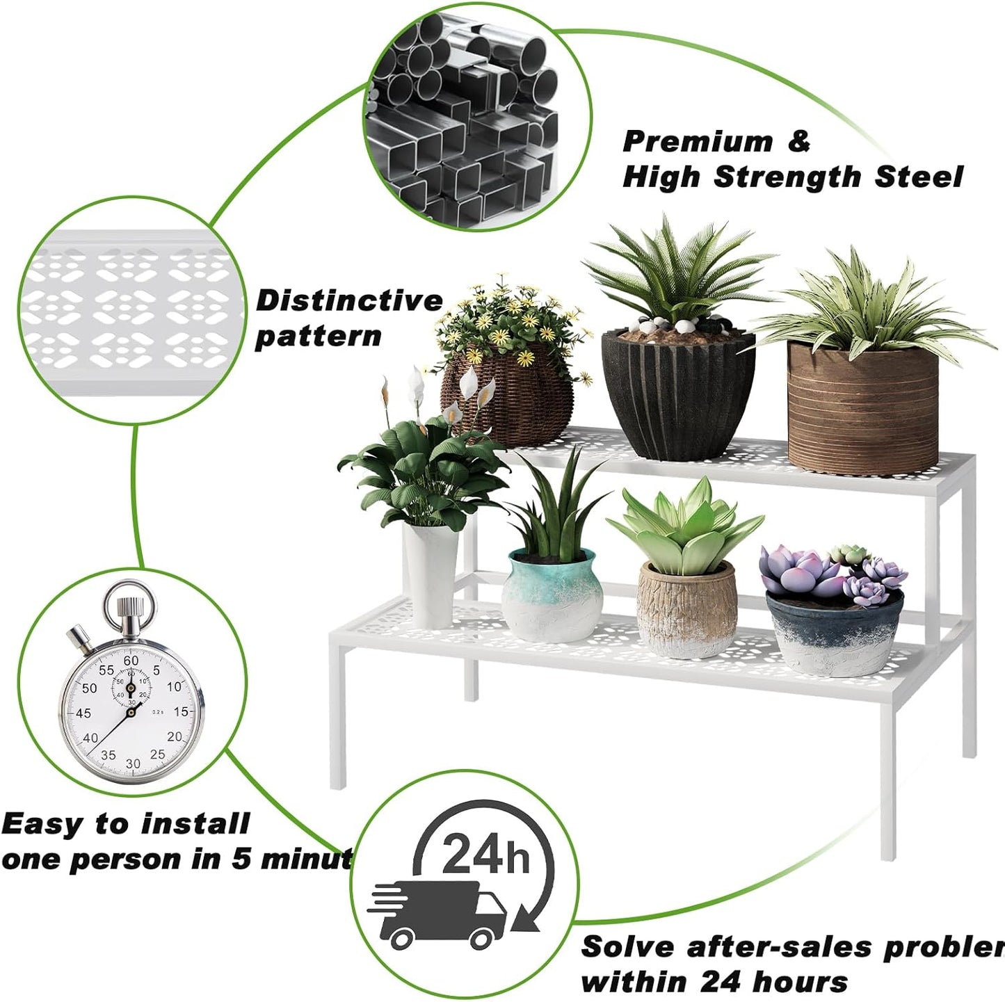 Metal Plant Stand Metal 2 Tier Potted Multiple Flower Pot Holder Plant Shelf Indoor Plants Multiple,Outdoor Heavy Duty Planter Display Shelving Unit for Patio Garden Corner Balcony Living Room(White)