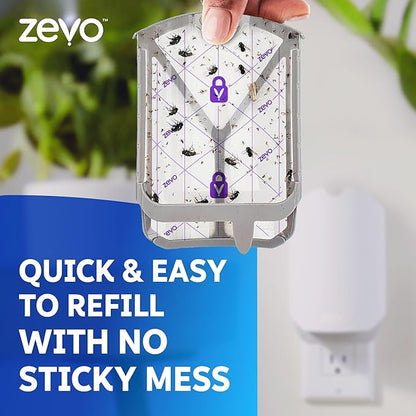 Zevo 2 Flying Insect Traps & 4 Refill Cartridges - Plug in Fly Trap & Indoor Bug Catcher for Gnats, House & Fruit Flies - Blue & UV Light Technology, Mess-Free Alternative to Bug Zapper