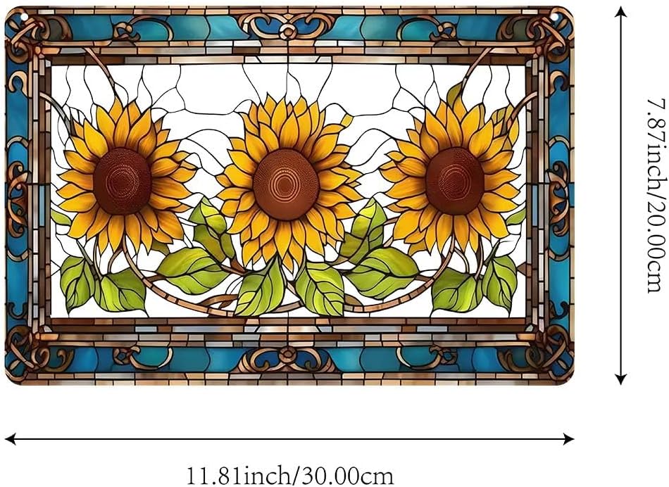Large Acrylic Sunflower with Green Leaves Window Hanging Decor - Stained Glass Style with Colorful Yellow Flower, Suncatchers for Bedroom, Garden & Home Decoration - Ideal Gift for Mom, Grandma