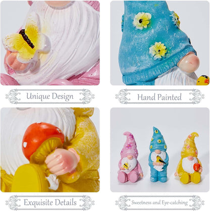 Artpaul 3 Pcs Gnomes Decorations Figurine Resin Statues,Cute Mushroom Bird Butterfly Gnomes for Home Table Shelf Gift Décor Accents (Multicolor)