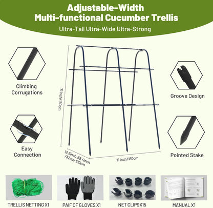 Extra Tall Metal Arch Trellis, 71X71 inch U-Shape Garden Trellis with Netting, Rust-Resistant PE Coated Steel Cucumber Trellis for Raised Bed, Vegetables, Fruits, Beans, Black