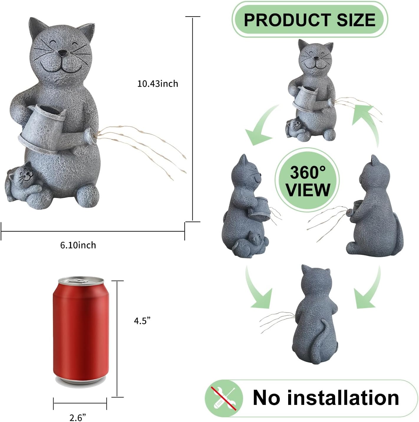 Solar Cat Outdoor Statue and Figurine Lights, Loving Cat for Patio, Balcony, Yard, Lawn-Unique Housewarming Gift for Mom Grandma