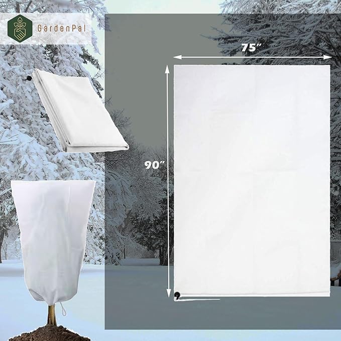 GardenPal Plant Covers Freeze Protection, 75''×90'' Thicken Frost Cloth with Drawstring Reusable for Outdoor Plants (75''×90''(1pc))