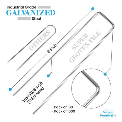 Landscape Staples - Heavy Duty 11 Gauge Galvanized U-Shaped Sod Pins for Weed Barrier and Landscaping Fabric Stakes - Extra Strong - 1" x 6" (1000 pcs)