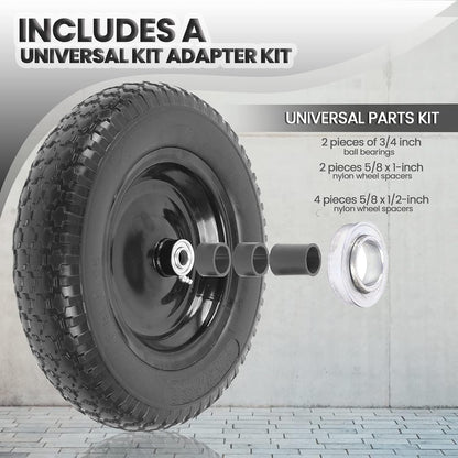 AR-PRO 4.80/4.00-8" Flat Free Tire and Wheel - 14.5" Solid Wheelbarrow Tires with 3" -7" Centered Hub and 5/8" Extra 3/4"Bearings - Universal for 4.80-8 4.00-8 4.00-6 3.50/3.00-8 Wheelbarrow Wheels
