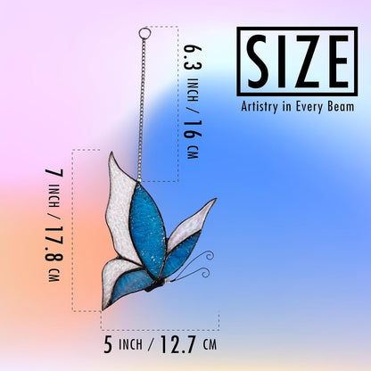 Holographic Butterfly (Blue) Sun Catcher Stained Glass Window Hanging, 7 * 5 inches Stained Glass Butterfly Decor, Holographic Butterfly Lover Gift for Women, Men, Wife, Lovers, and Mom