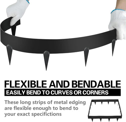 Worth Garden 10-Pack (34Ft Total) Galvanized Steel Landscape Lawn Edging - 6 in. H Bendable Metal Strips - Hammer-in 18-Gauge Flexible Black Edging Border - Yard Pathway Divider - Buckle Connection