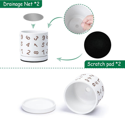 D'vine Dev Set of 2 Ceramic Planter Pots with Drainage Hole and Saucer, 4.5 Inch Plant Pots for Plants Indoor Houseplants, White, 99-Z-B-1-V