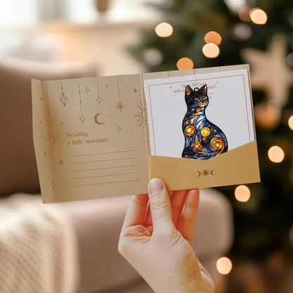 Celestial Cat Acrylic Suncatcher Stained Glass Effect Window Car Hanging Christmas Ornament Indoor Outdoor Decor Garden Sun Catcher Panel Gifts for Cat Lover for Women Mom Grandma