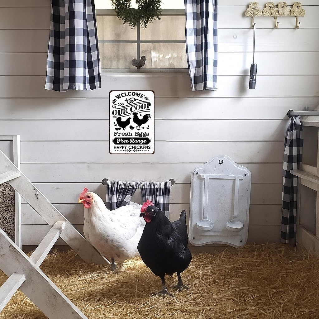 Funny Chicken Gifts Welcome To Our Coop Tin Sign for Home Farm Chicken Coop Farmhouse Kicthen Garden Decor 8 X 12 Inch (3521)