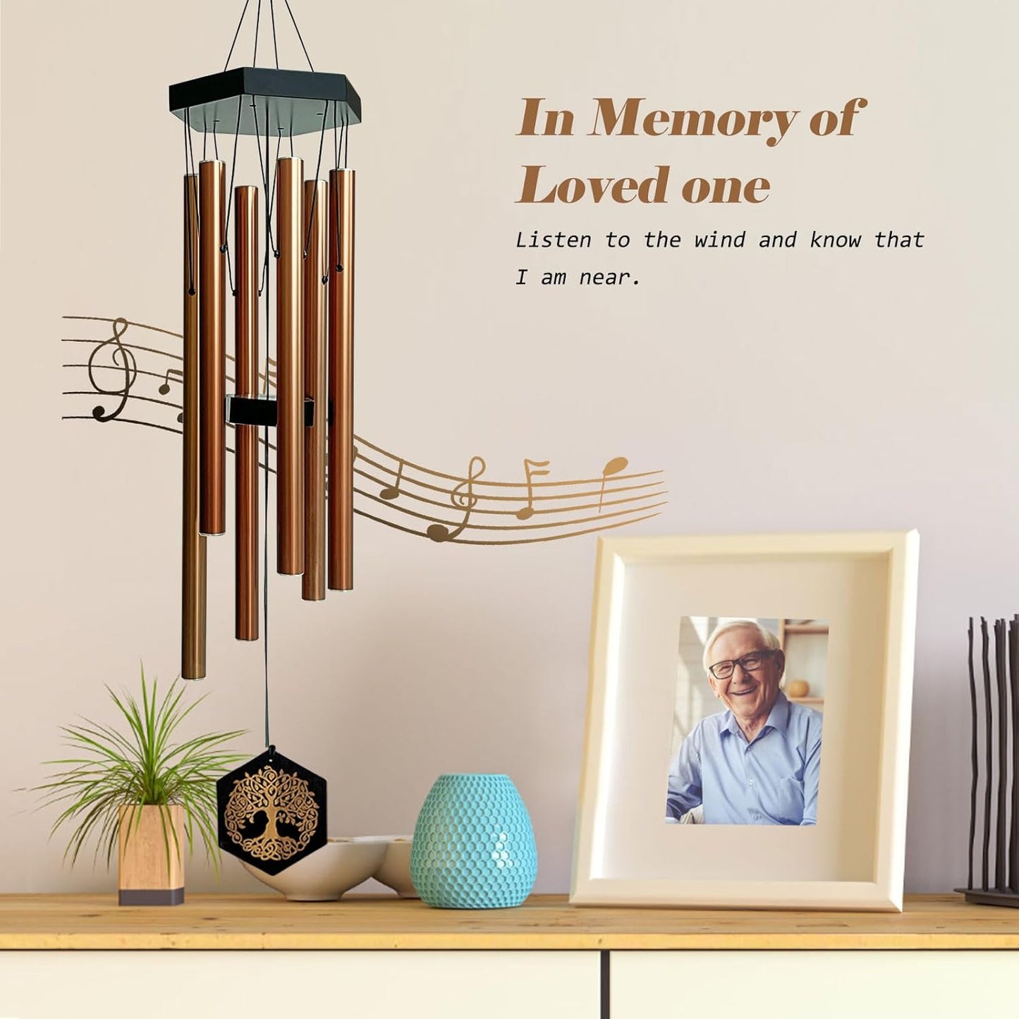 33" Tree of Life Wind Chimes | Warm Copper Memorial Windchime for Loss of Loved Ones, Sympathy Gift, Deep Tone & Weather-Resistant, Outdoor Decor Garden Decoration